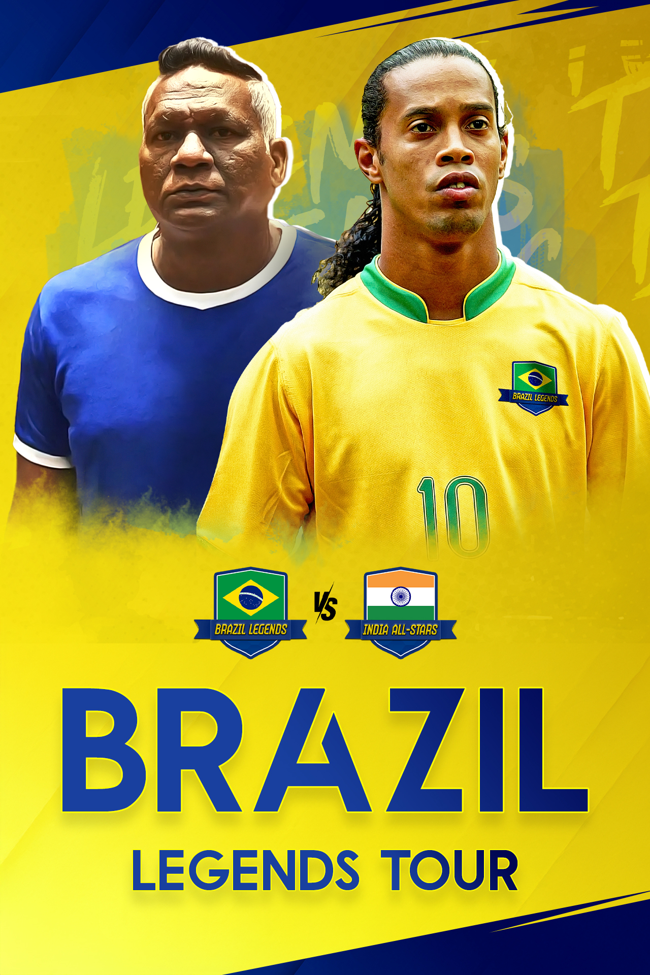 Brazil legends vs india all stars football vertical banner