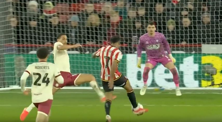 DAZZLING DEFENCE! Zak Vyner's clutch tackle denied a sure goal