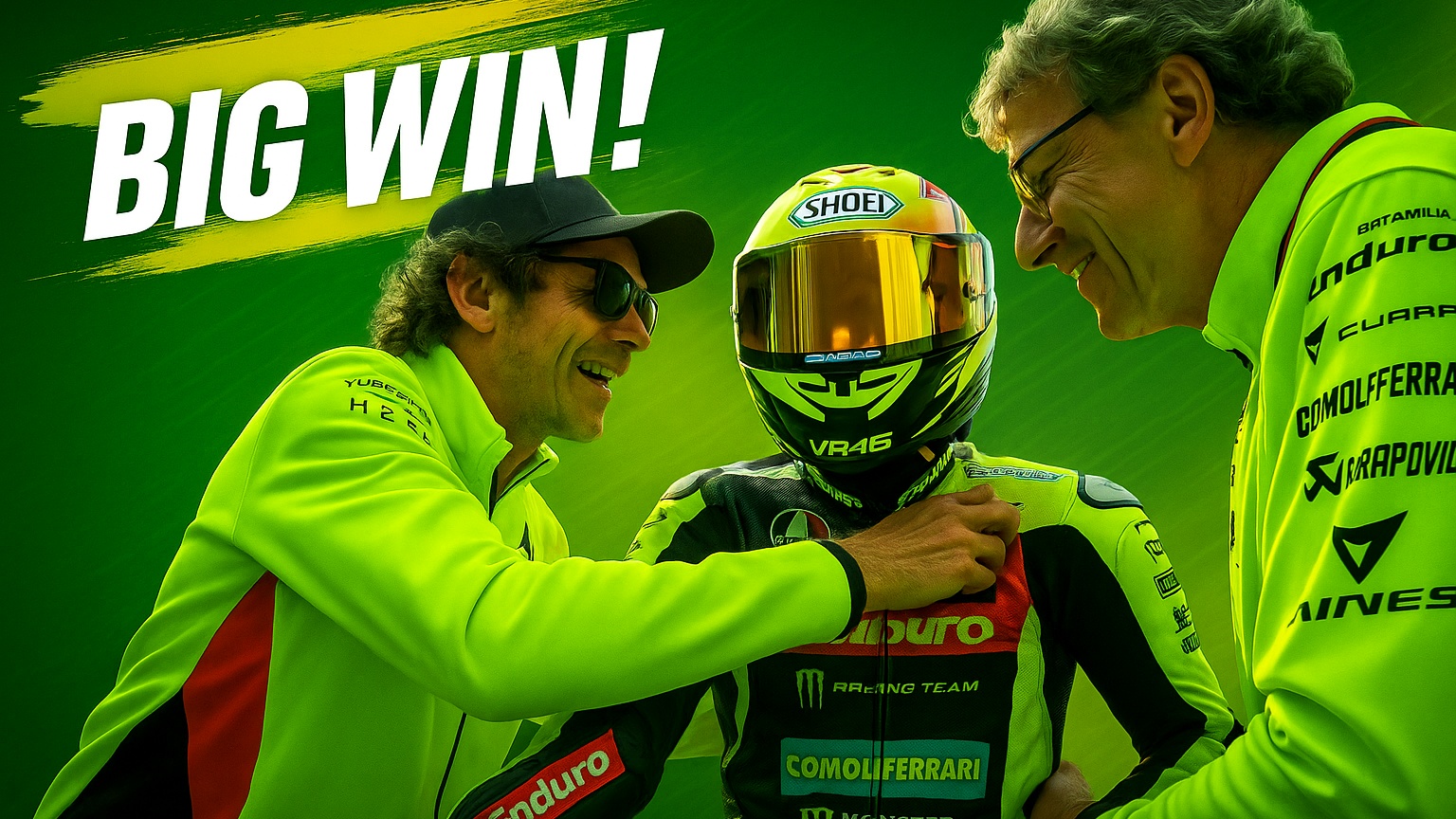 MotoGP icon Valentino Rossi celebrates Giannantonio’s win